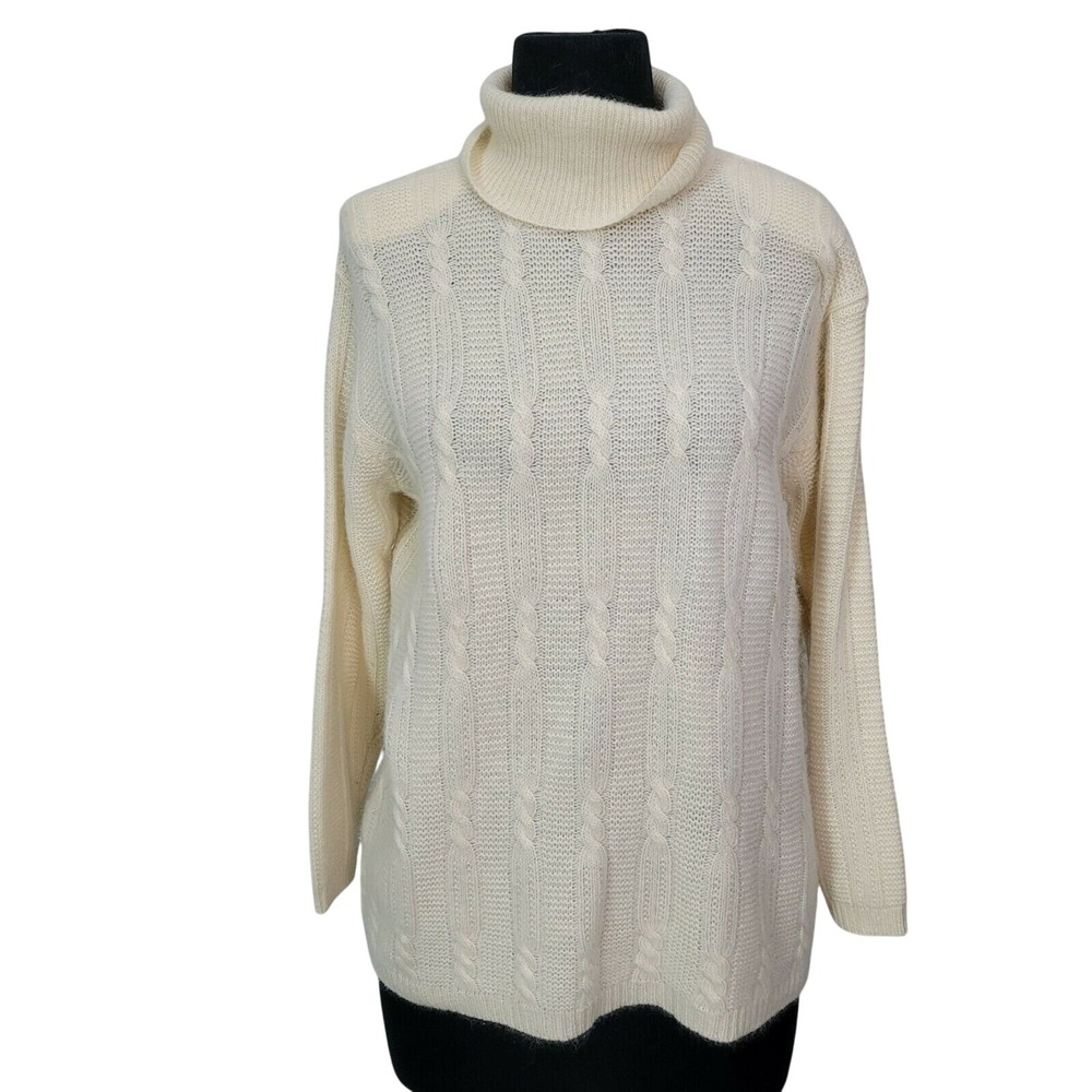 Vintage Jeanne Pierre Angora Wool Cable Knit Turtleneck Sweater‎ Cream Hong Kong